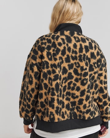 Leopard Print Teddy Zip Collar Sweatshirt