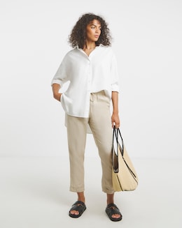 Simply Be Stone Easy Care Linen Mix Tapered Trouser