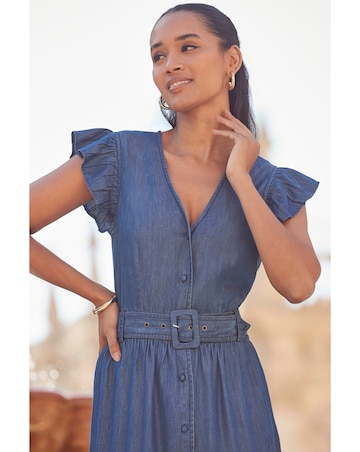 Sosandar Ruffle Sleeve Tiered Hem Midi Dress