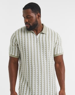 Jack &amp; Jones Premium 1/4 Zip Polo - Sage Multi