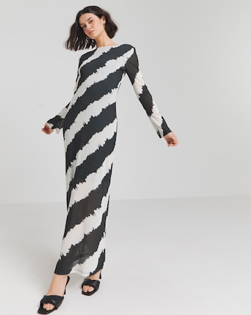 Simply Be Mono Stripe Mesh Scoop Back Column Maxi Dress
