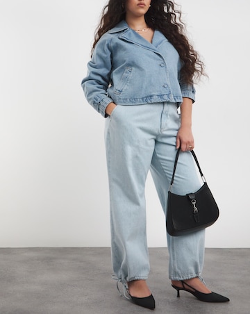 Simply Be Light Wash Tie Detail Wide Leg Denim Parachute Jeans