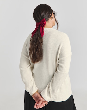 Simply Be Cream Merci Slogan Embroidered Knitted Jumper