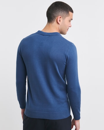 Blue Long Sleeve Knitted Polo