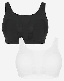 Pretty Secrets 2 Pack Medium Control Sports Bras B-F - White/Black