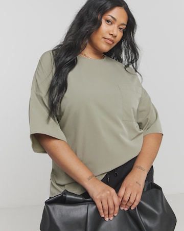 Khaki Pocket Drop Shoulder Boxy Blouse