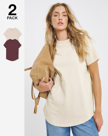 Oat & Burgundy 2 Pack Pure Cotton Curved Hem T-Shirts