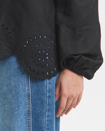 Black Cutwork Linen Blend Bardot