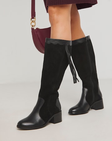 Joe Browns Black Suede Knee High Boot -Wide Fit (E) & Standard Calf