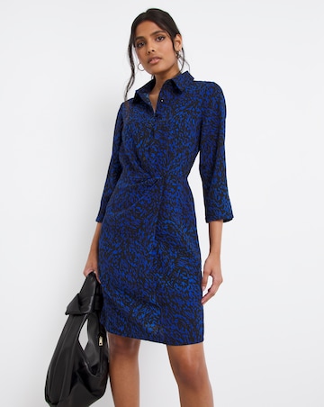 Animal Gathered Waist Crepe Shirt Dress