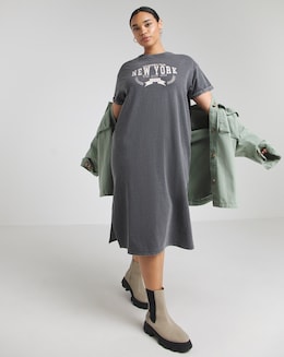 Simply Be Acid Wash Short Sleeve Graphic T-Shirt Dress