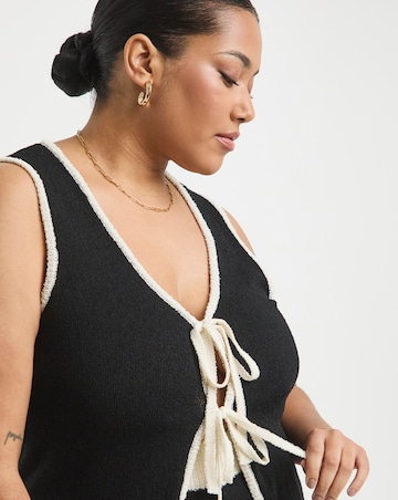 Simply Be Black & White Contrast Tie Front Waistcoat Co-Ord