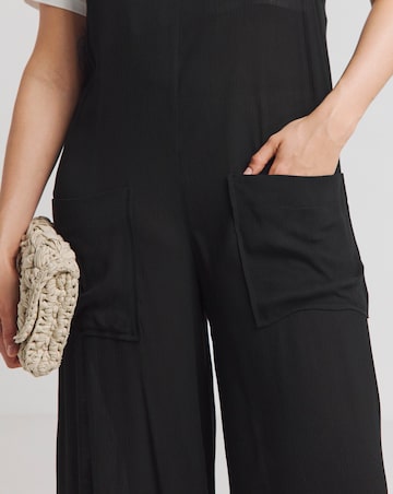 Simply Be Black Crinkle Wide Leg Jumpsuit With Pockets
