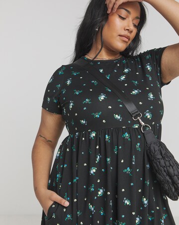 Black Ditsy Supersoft Midi Dress With Pockets