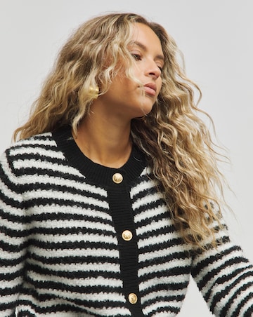 Simply Be Mono Stripe Boxy Boucle Cardigan