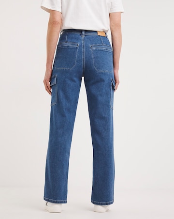 Mid Wash Cargo Straight Leg Jeans