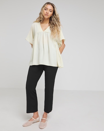 Cream V Neck Short Sleeve Smock Top