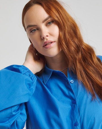 Blue Twist Front Cotton Shirt Dress