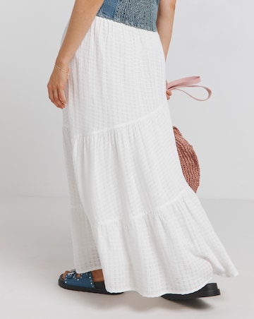 White Textured Tiered Maxi Skirt