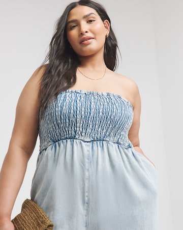 Simply Be Light Wash Lyocell Bandeau Jumpsuit