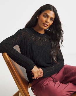 Simply Be Black Hole Knit Crew Neck Jumper