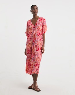 Textured Crinkle Overhead Midi Kaftan Dress