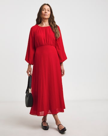 Textured Puff Sleeve Tie Back Dress