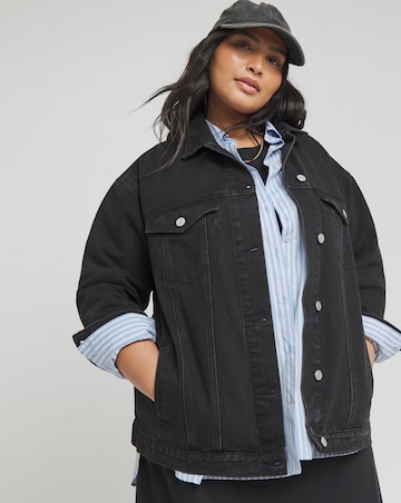 Simply Be Washed Black Los Angeles Graphic Denim Jacket