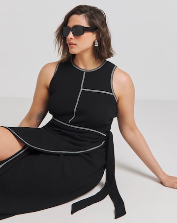 Black Exposed Seam Wrap Skirt Maxi Dress