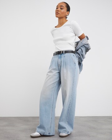 Pink Tint Pleat Detail Wide Leg Jean