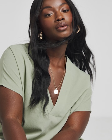 Simply Be Sage Green V Neck Short Sleeve Boxy Blouse