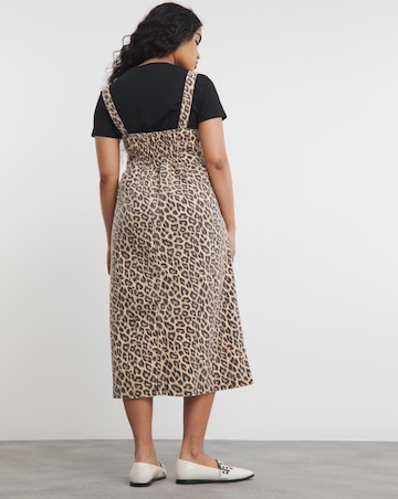 Leopard Print Midaxi Denim Pinafore Dress