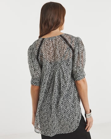 Mono Print Dipped Back Blouse