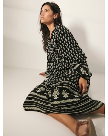 Border Print Batwing Smock Maxi Dress