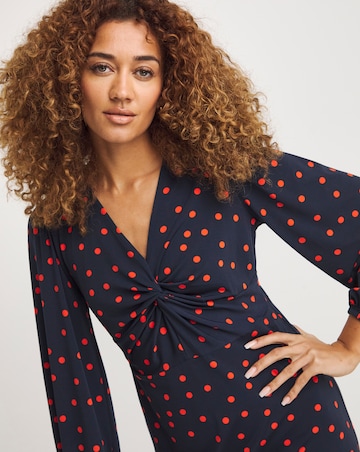 Jersey Twist Knot V-Neck Midi Tea Dress