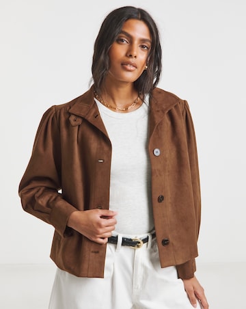 Simply Be Tan Funnel Neck Suedette Jacket