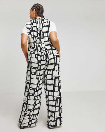 Simply Be Mono Print Crinkle Wide Leg Jumpsuit With Pockets