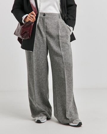Grey Textured Wide Leg Trousers