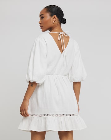 Simply Be White and Pink Embroidered Smock Dress