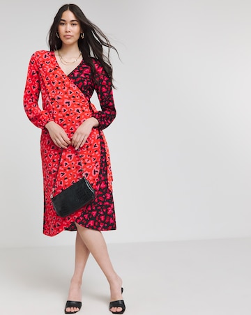 Mixed Animal And Heart Print Wrap Midi Dress