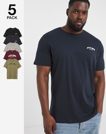 Jack & Jones Josh Logo T-Shirt 5 Pack - Multi