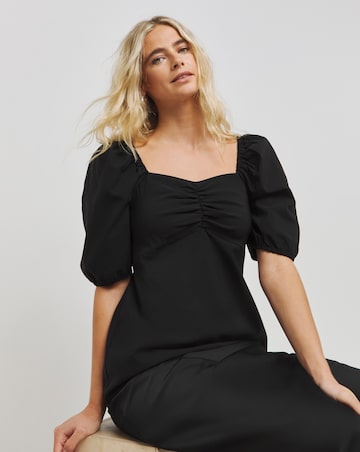 Black Superstretch Bengaline Ruched Front Top