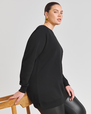 Black Raglan Sleeve Longline Sweatshirt