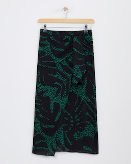 Green Printed Fixed Wrap Skirt