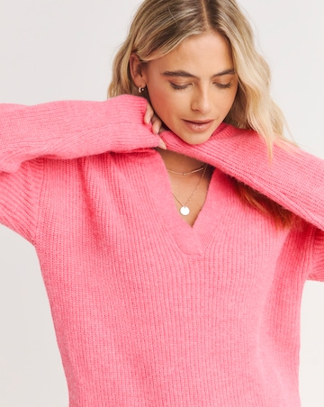 Prink Collar Detail Rib Mini Jumper Dress