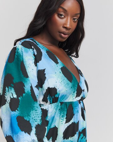 Simply Be Blue Animal Textured Balloon Sleeve Maxi Dress