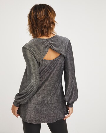 Silver Long Sleeve Cut Out Back Detail Top