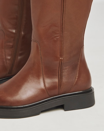 Andy Leather Stretch Knee High Flat Boots - Extra Wide Fit (EEE) & Curvy Calf