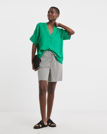 Crochet Trim Linen Mix Tunic Top