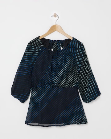 Blue Spot Print Exposed Back Swing Top